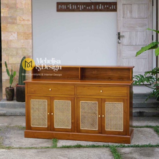 Bufet Pajangan Ruang Tamu Serbaguna Pintu Rotan