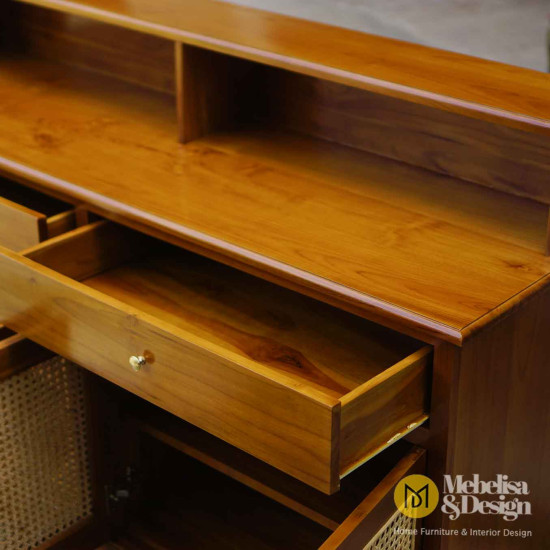 Bufet Pajangan Ruang Tamu Serbaguna Pintu Rotan