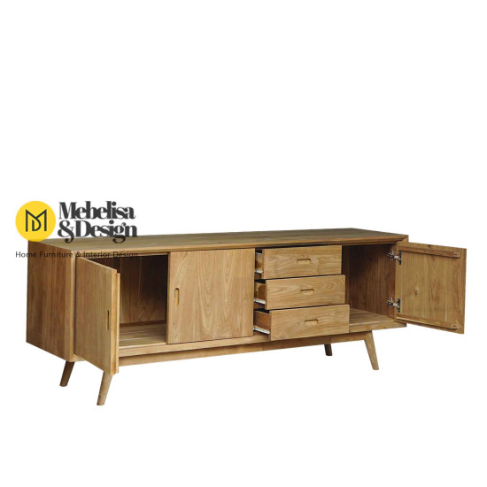 Bufet Panjang Meja TV Kayu Jati Retro Scandinavian