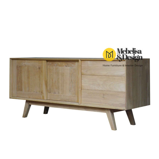 Bufet Ruang Tamu Kayu Jati Pintu Geser 3 Laci