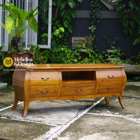 Bufet TV Kayu Jati Minimalis Antik 5 Laci Furniture Jepara