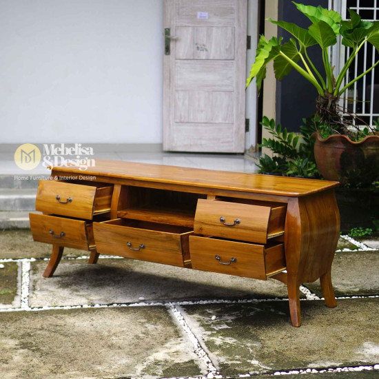 Bufet TV Kayu Jati Minimalis Antik 5 Laci Furniture Jepara