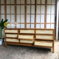 Buffet Minimalis Kayu Jati Kombinasi Rotan 9 Laci Buffet Minimalis Kayu Jati Kombinasi Rotan 9 Laci