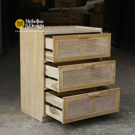 Chest of Drawer Nakas 3 Laci Rotan Kayu Jati Bleaching Chest of Drawer Nakas 3 Laci Rotan Kayu Jati Bleaching