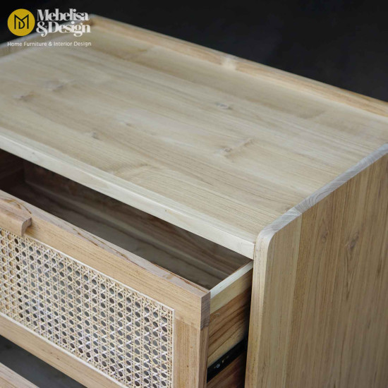 Chest of Drawer Nakas 3 Laci Rotan Kayu Jati Bleaching Chest of Drawer Nakas 3 Laci Rotan Kayu Jati Bleaching