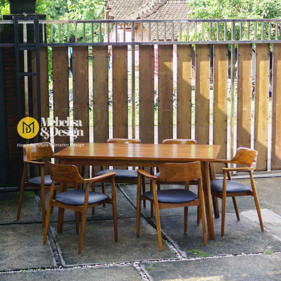 Dining Set Meja Makan Jati 6 Kursi Retro Hiroshima