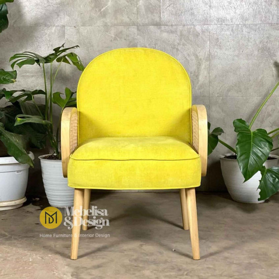 Ellina Sofa Single Rangka Jati Kombinasi Rotan Model Retro