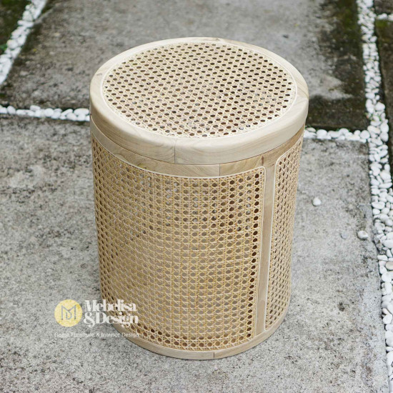 Keranjang Baju Kotor Anyaman Rotan Kayu Jati Bleaching