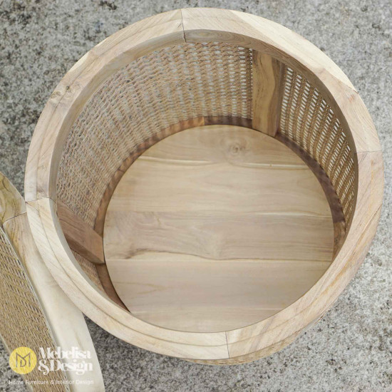 Keranjang Baju Kotor Anyaman Rotan Kayu Jati Bleaching