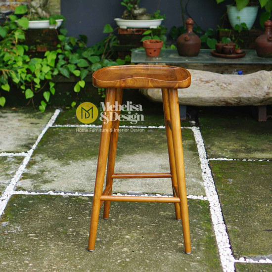 kursi Bar Stool Cafe Kayu Jati Model Daun