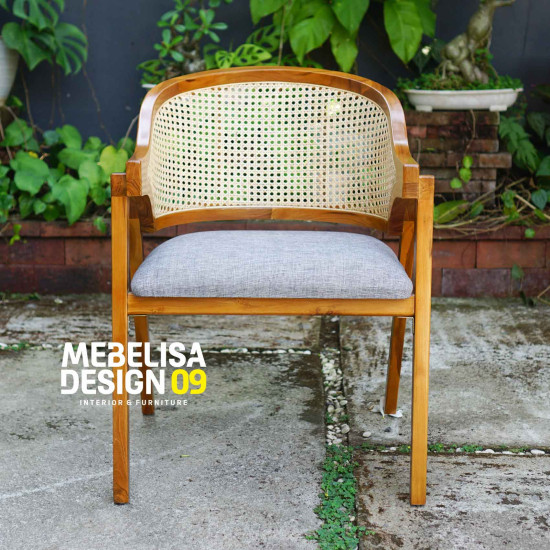 Kursi Cafe Model Minimalis Kayu Jati Kombinasi Rotan