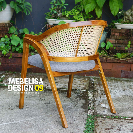 Kursi Cafe Model Minimalis Kayu Jati Kombinasi Rotan