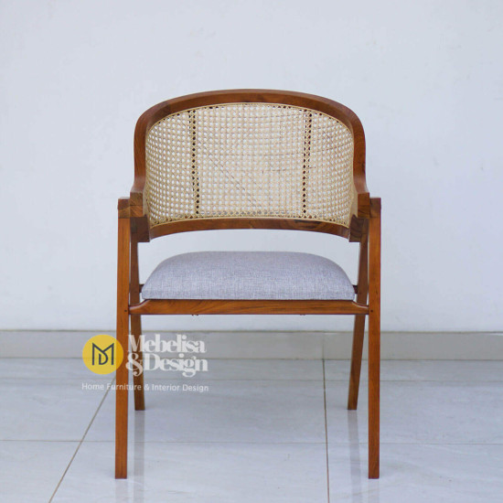 Kursi Makan Rotan Kayu Jati Kombinasi Jok