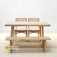 Teak Rustic Water Based Outdoor Dining Table Chairs