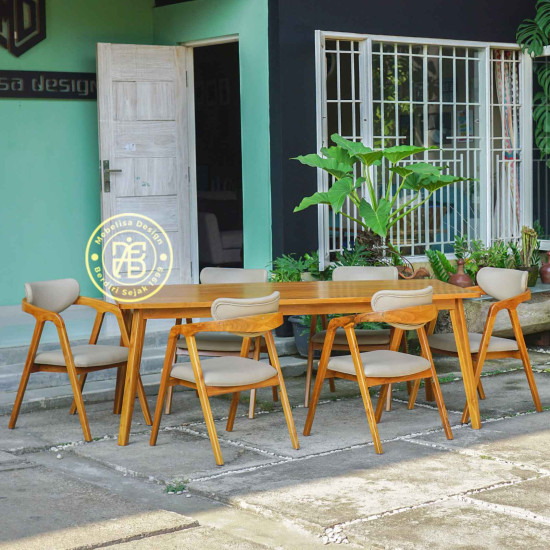 Kursi Set Meja Makan Kayu Jati Scandinavian 6K