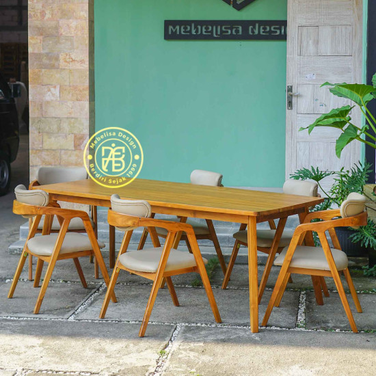 Kursi Set Meja Makan Kayu Jati Scandinavian 6K