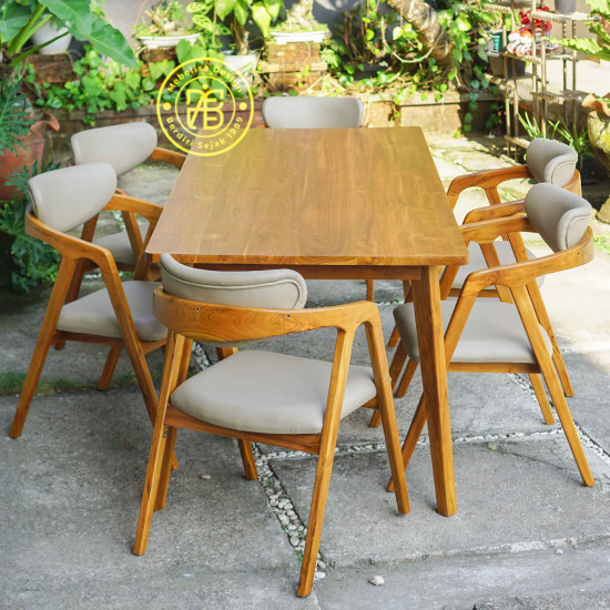 Kursi Set Meja Makan Kayu Jati Scandinavian 6K