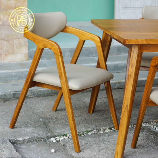 Kursi Set Meja Makan Kayu Jati Scandinavian 6K