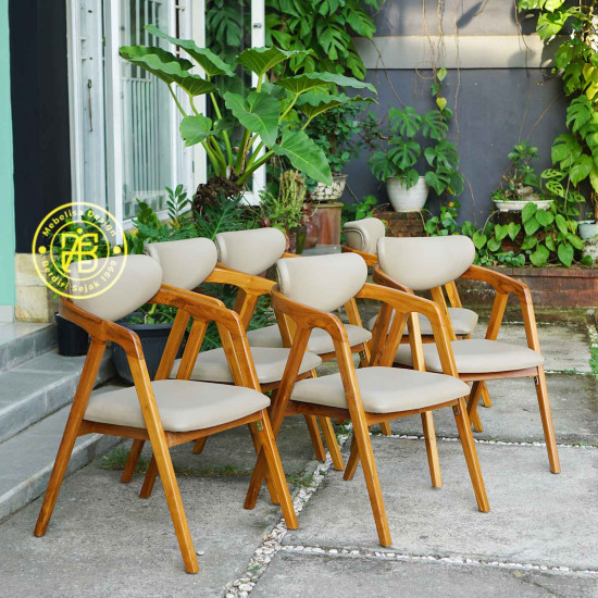 Kursi Set Meja Makan Kayu Jati Scandinavian 6K