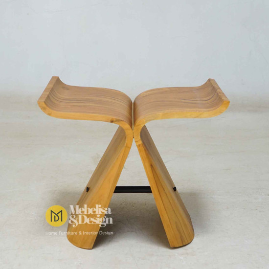 Kursi Stool Bangku Cafe Kayu Jati Butterfly Waterbased