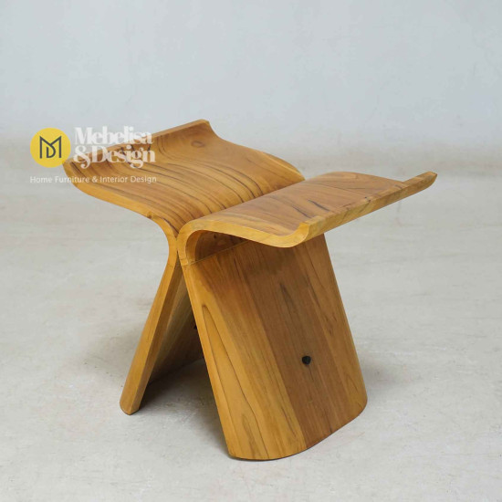 Kursi Stool Bangku Cafe Kayu Jati Butterfly Waterbased