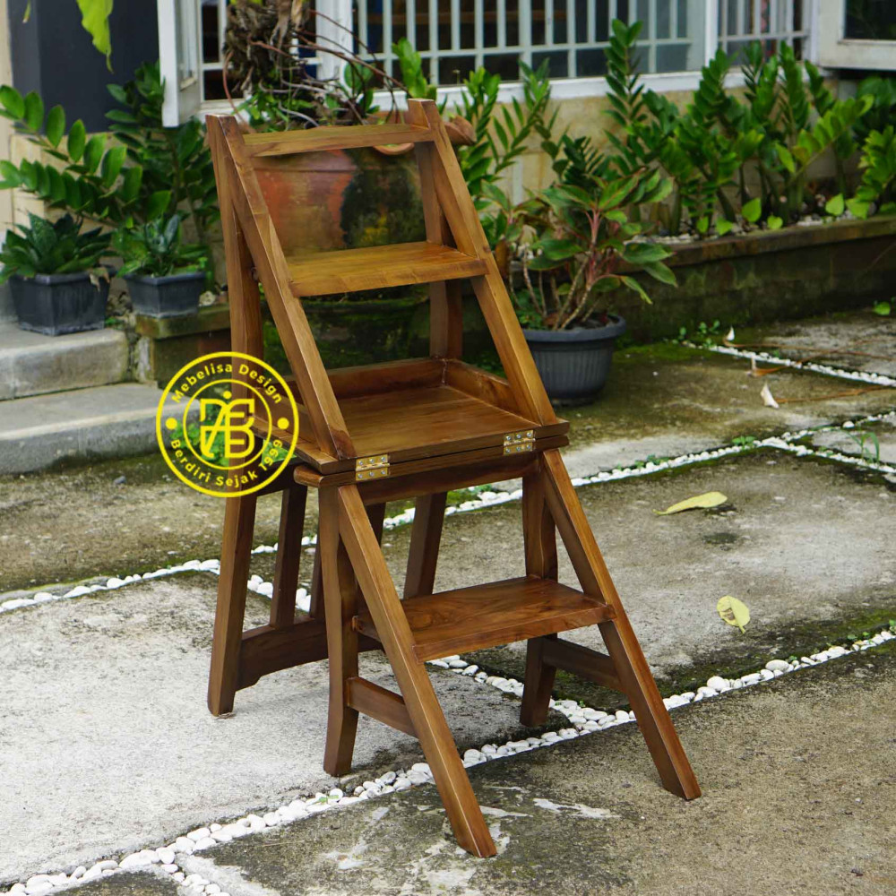 Kursi Tangga Lipat Minimalis Serbaguna Kayu Jati
