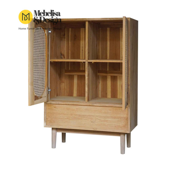 Lemari 2 Pintu Retro Jati Kombinasi Rotan