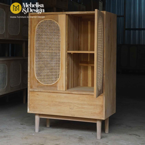 Lemari 2 Pintu Retro Jati Kombinasi Rotan