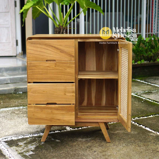 Lemari Laci Nakas Retro Pintu Rotan Vintage Lemari Laci Nakas Retro Pintu Rotan Vintage