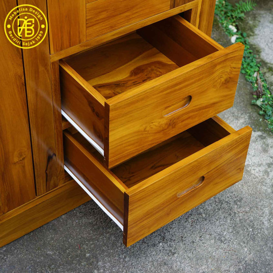 Lemari Pakaian 2 Pintu Minimalis Kayu Jati 2 Laci