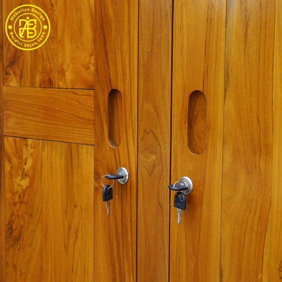 Lemari Pakaian 2 Pintu Minimalis Kayu Jati 2 Laci