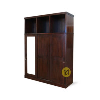 Lemari Pakaian 3 Pintu Susun Kayu Jati Ebone