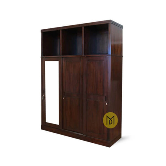 Lemari Pakaian 3 Pintu Susun Kayu Jati Ebone