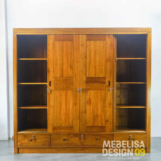 Lemari Pakaian 4 Pintu Kayu Jati Solid Minimalis