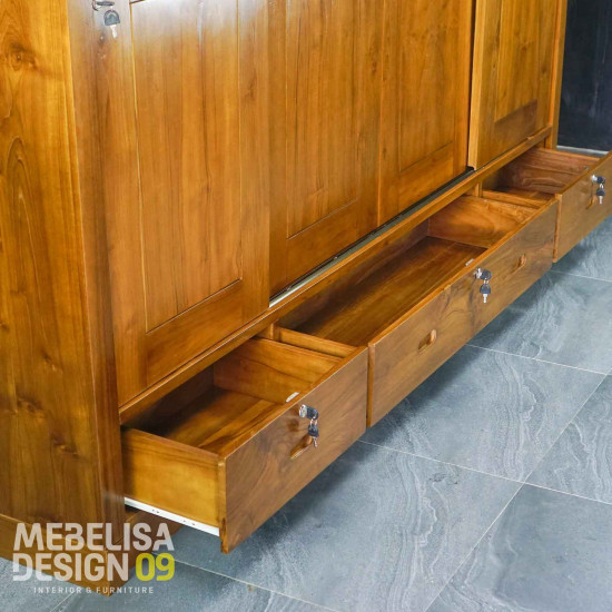 Lemari Pakaian 4 Pintu Kayu Jati Solid Minimalis
