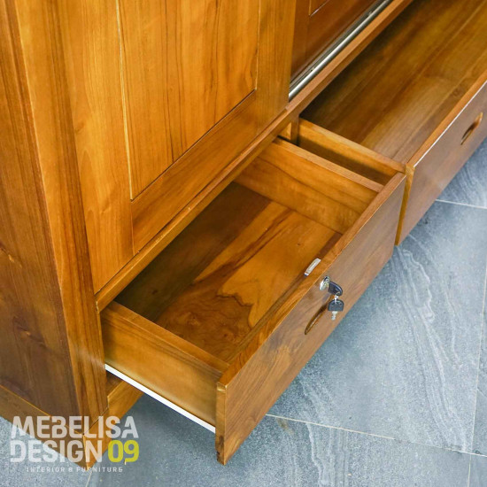 Lemari Pakaian 4 Pintu Kayu Jati Solid Minimalis