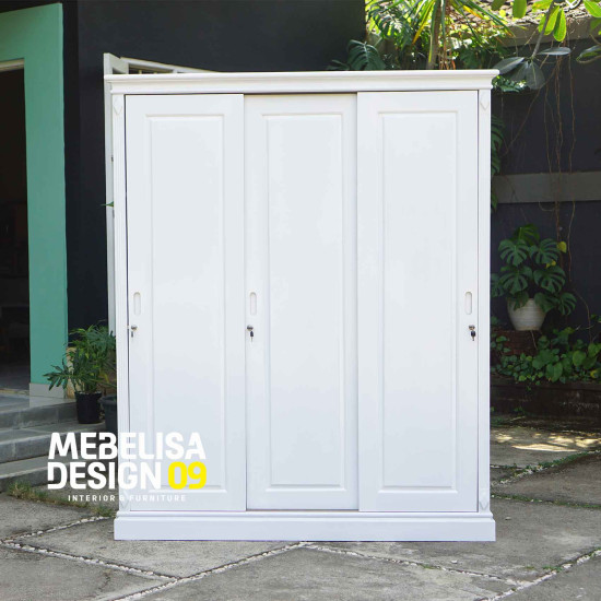 Lemari Pakaian Minimalis 3 Pintu Duko Putih Modern