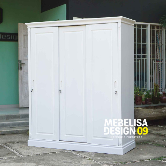 Lemari Pakaian Minimalis 3 Pintu Duko Putih Modern