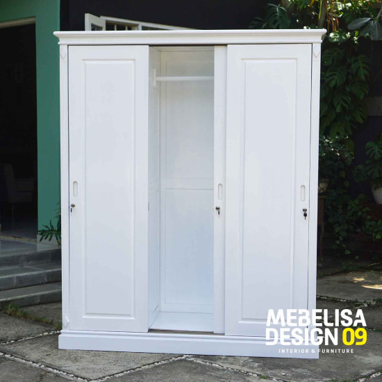 Lemari Pakaian Minimalis 3 Pintu Duko Putih Modern