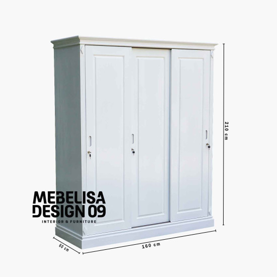 Lemari Pakaian Minimalis 3 Pintu Duko Putih Modern