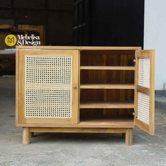 Lemari Rak Sepatu Kayu Jati Kombinasi Rotan 2 Pintu Lemari Rak Sepatu Kayu Jati Kombinasi Rotan 2 Pintu