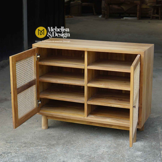 Lemari Rak Sepatu Kayu Jati Kombinasi Rotan 2 Pintu Lemari Rak Sepatu Kayu Jati Kombinasi Rotan 2 Pintu