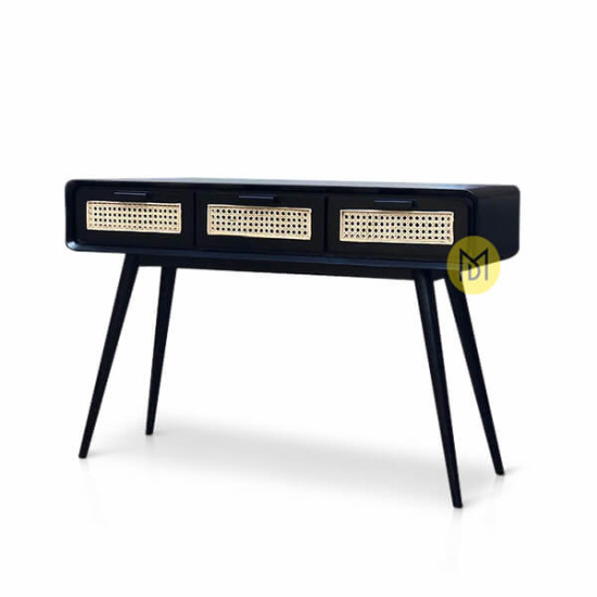 Meja Console Minimalis Jati 3 Laci Rotan Advika Meja Console Minimalis Jati 3 Laci Rotan Advika