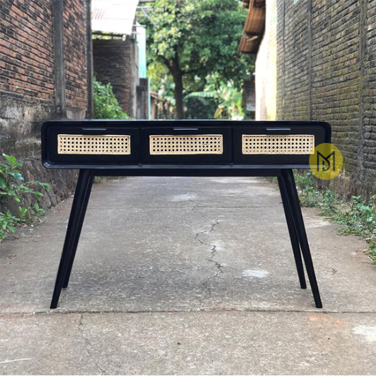 Meja Console Minimalis Jati 3 Laci Rotan Advika Meja Console Minimalis Jati 3 Laci Rotan Advika