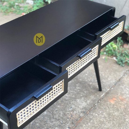 Meja Console Minimalis Jati 3 Laci Rotan Advika Meja Console Minimalis Jati 3 Laci Rotan Advika