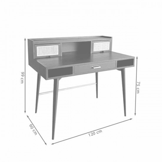 Meja Belajar Minimalis Modern Klasik Laci Rotan Killy