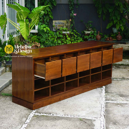 Meja Bufet Ruang Tamu Minimalis Kayu Jati 6 Laci Meja Bufet Ruang Tamu Minimalis Kayu Jati 6 Laci