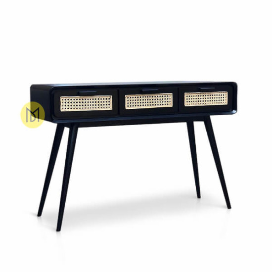 Meja Console Minimalis Jati 3 Laci Rotan Advika Meja Console Minimalis Jati 3 Laci Rotan Advika