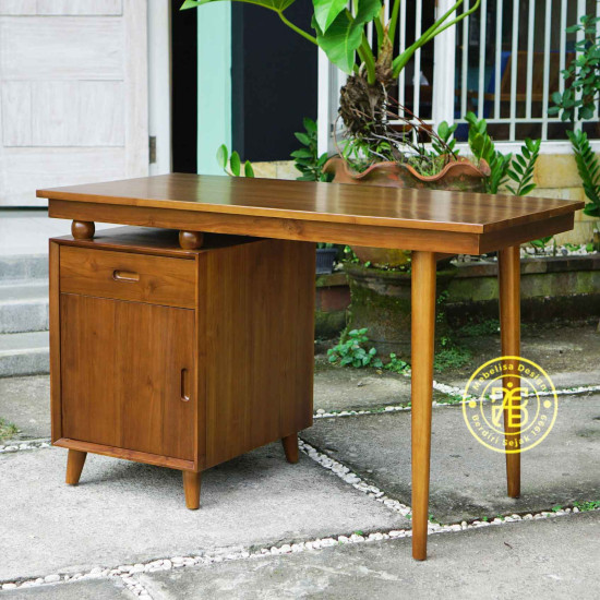 Meja Kantor Retro Minimalis Kayu Jati