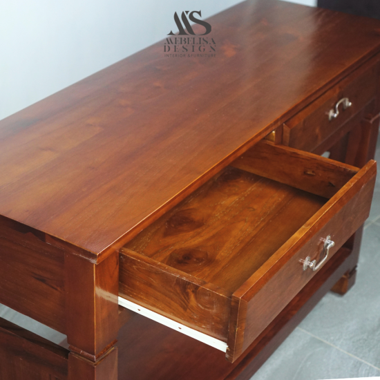 Meja Konsol Dinding Minimalis 2 Laci Kayu Jati Solid